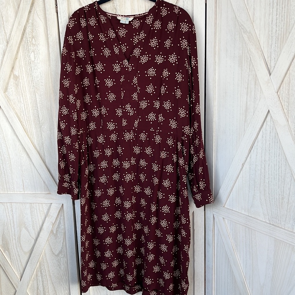 Boden burgundy cream crepe dress 14L - Picture 6 of 9